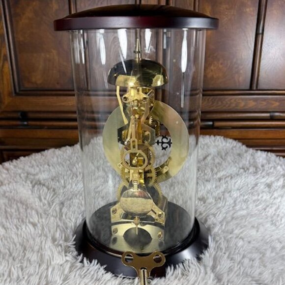 Vintage Wood Glass Brass Turnkey Pendulum Column Clock - Picture 4 of 13